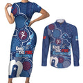 NAIDOC Week Couples Matching Short Sleeve Bodycon Dress and Long Sleeve Button Shirt NSW Blues Platypus