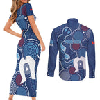 NAIDOC Week Couples Matching Short Sleeve Bodycon Dress and Long Sleeve Button Shirt NSW Blues Platypus