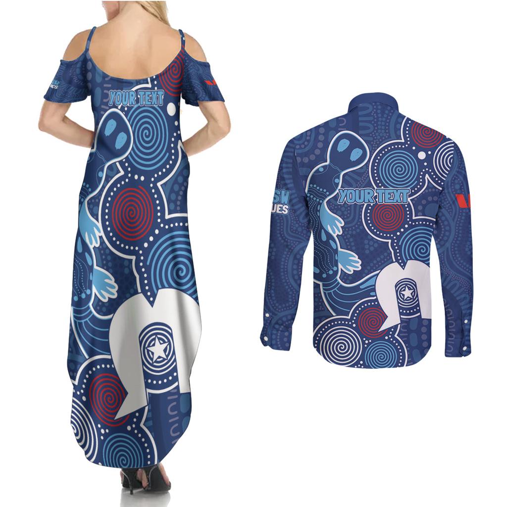 NAIDOC Week Couples Matching Summer Maxi Dress and Long Sleeve Button Shirt NSW Blues Platypus
