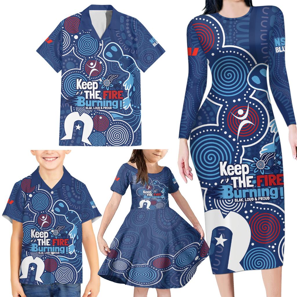 NAIDOC Week Family Matching Long Sleeve Bodycon Dress and Hawaiian Shirt NSW Blues Platypus