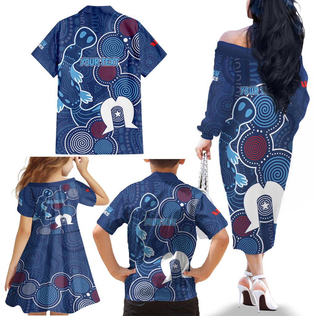 NAIDOC Week Family Matching Off The Shoulder Long Sleeve Dress and Hawaiian Shirt NSW Blues Platypus