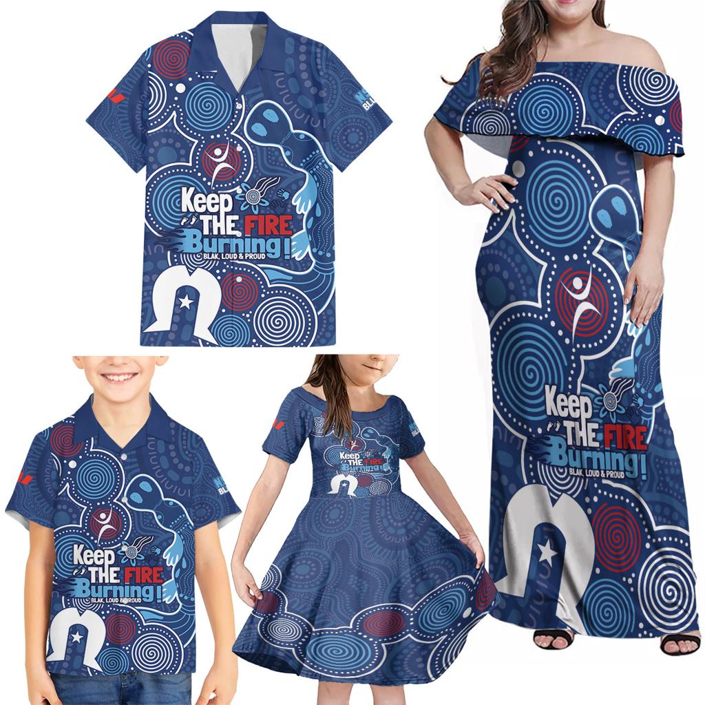 NAIDOC Week Family Matching Off Shoulder Maxi Dress and Hawaiian Shirt NSW Blues Platypus