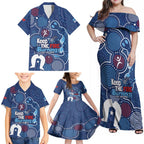 NAIDOC Week Family Matching Off Shoulder Maxi Dress and Hawaiian Shirt NSW Blues Platypus