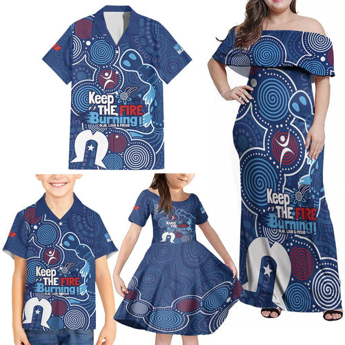 NAIDOC Week Family Matching Off Shoulder Maxi Dress and Hawaiian Shirt NSW Blues Platypus