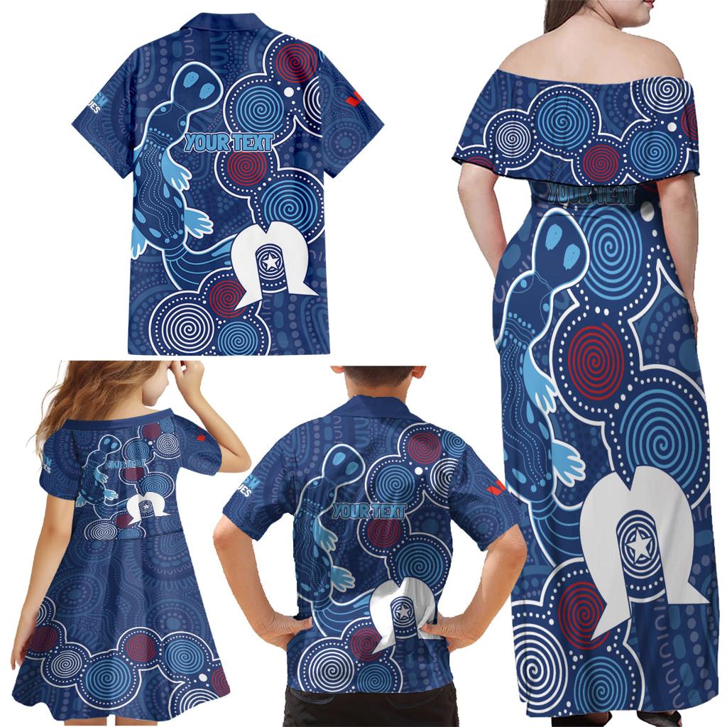 NAIDOC Week Family Matching Off Shoulder Maxi Dress and Hawaiian Shirt NSW Blues Platypus