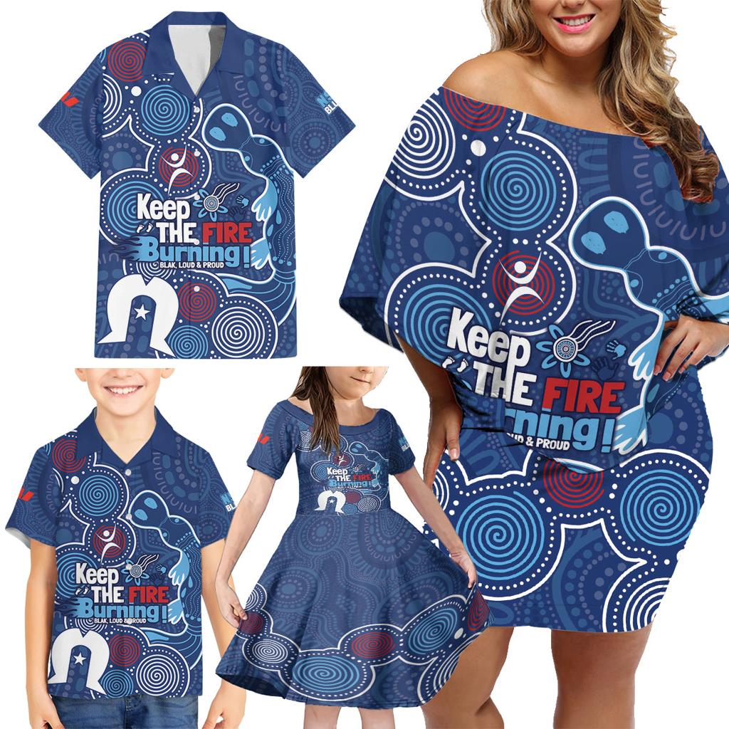 NAIDOC Week Family Matching Off Shoulder Short Dress and Hawaiian Shirt NSW Blues Platypus