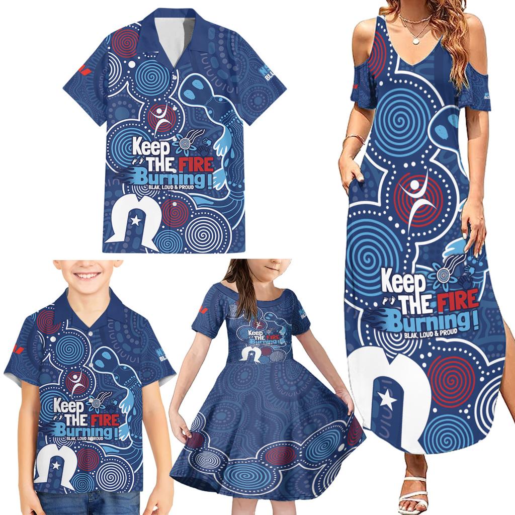 NAIDOC Week Family Matching Summer Maxi Dress and Hawaiian Shirt NSW Blues Platypus