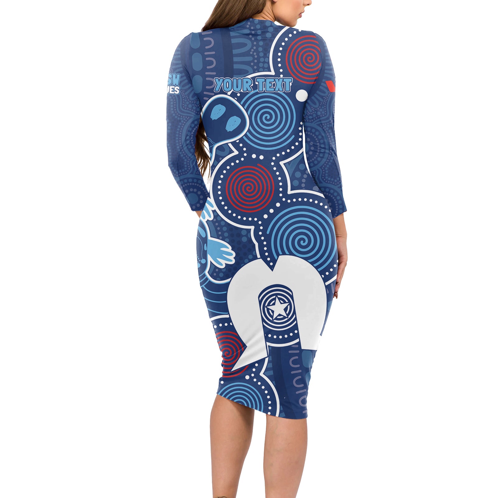NAIDOC Week Long Sleeve Bodycon Dress NSW Blues Platypus