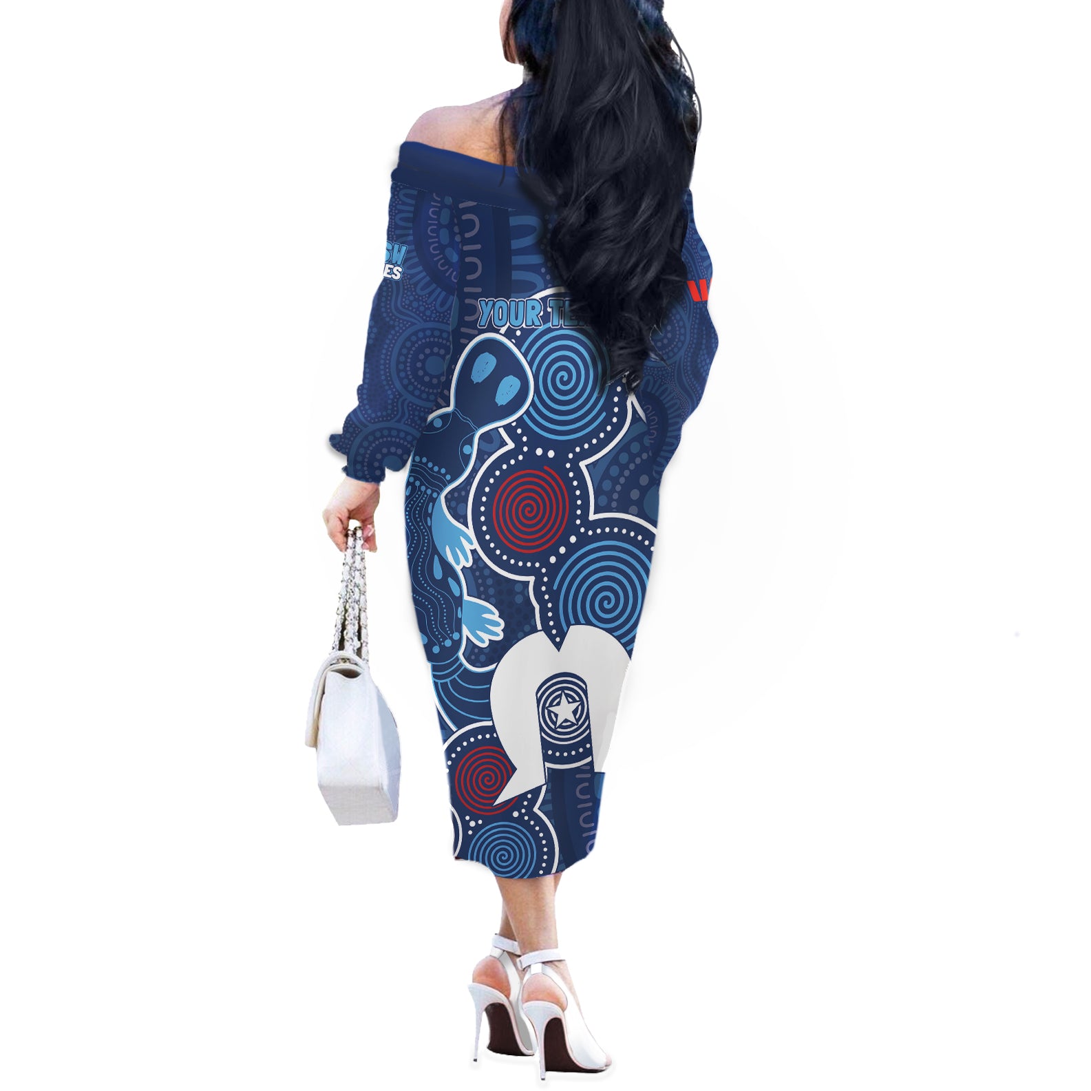 NAIDOC Week Off The Shoulder Long Sleeve Dress NSW Blues Platypus