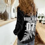 Personalised New Zealand Rugby Women Casual Shirt World Cup 2023 Silver Fern Champions LT7