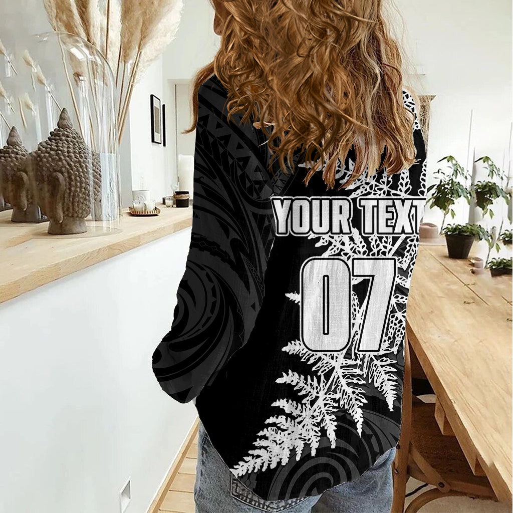 Personalised New Zealand Rugby Women Casual Shirt World Cup 2023 Silver Fern Champions LT7