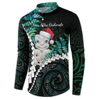 New Zealand Personalised Button Sweatshirt Meri Kirihimete Kowhaiwhai Mix Paua Shell - Emerald