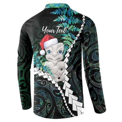 New Zealand Personalised Button Sweatshirt Meri Kirihimete Kowhaiwhai Mix Paua Shell - Emerald