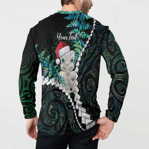 New Zealand Personalised Button Sweatshirt Meri Kirihimete Kowhaiwhai Mix Paua Shell - Emerald