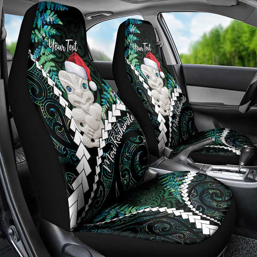 New Zealand Personalised Car Seat Cover Meri Kirihimete Kowhaiwhai Mix Paua Shell - Emerald