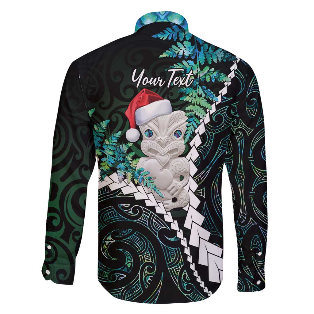 New Zealand Personalised Family Matching Off Shoulder Maxi Dress and Hawaiian Shirt Meri Kirihimete Kowhaiwhai Mix Paua Shell - Emerald