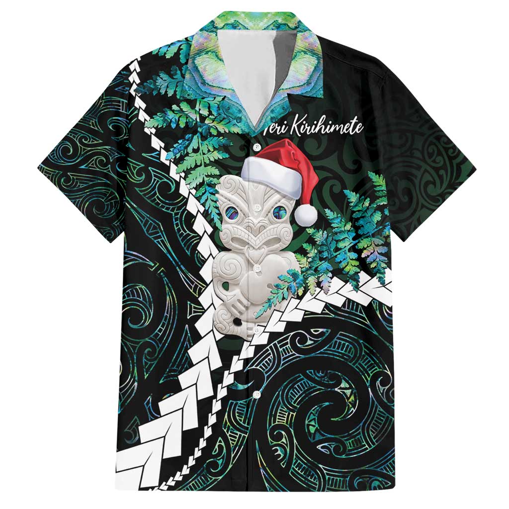 New Zealand Personalised Family Matching Short Sleeve Bodycon Dress and Hawaiian Shirt Meri Kirihimete Kowhaiwhai Mix Paua Shell - Emerald