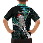 New Zealand Personalised Family Matching Tank Maxi Dress and Hawaiian Shirt Meri Kirihimete Kowhaiwhai Mix Paua Shell - Emerald