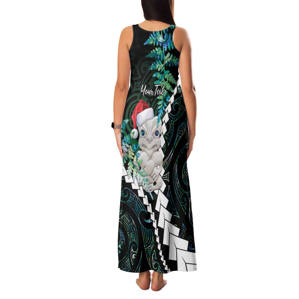New Zealand Personalised Family Matching Tank Maxi Dress and Hawaiian Shirt Meri Kirihimete Kowhaiwhai Mix Paua Shell - Emerald