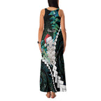 New Zealand Personalised Family Matching Tank Maxi Dress and Hawaiian Shirt Meri Kirihimete Kowhaiwhai Mix Paua Shell - Emerald