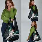 New Zealand Personalised Grocery Bag Meri Kirihimete Kowhaiwhai Mix Paua Shell - Emerald