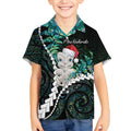 New Zealand Personalised Kid Hawaiian Shirt Meri Kirihimete Kowhaiwhai Mix Paua Shell - Emerald