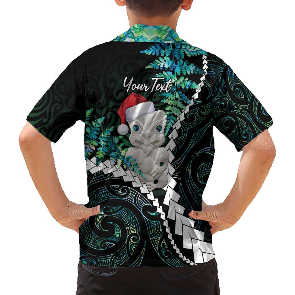 New Zealand Personalised Kid Hawaiian Shirt Meri Kirihimete Kowhaiwhai Mix Paua Shell - Emerald