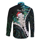 New Zealand Personalised Long Sleeve Button Shirt Meri Kirihimete Kowhaiwhai Mix Paua Shell - Emerald