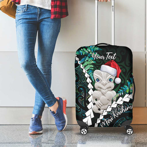 New Zealand Personalised Luggage Cover Meri Kirihimete Kowhaiwhai Mix Paua Shell - Emerald