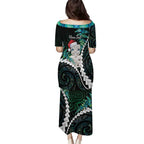 New Zealand Personalised Puletasi Meri Kirihimete Kowhaiwhai Mix Paua Shell - Emerald