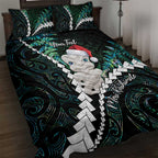 New Zealand Personalised Quilt Bed Set Meri Kirihimete Kowhaiwhai Mix Paua Shell - Emerald