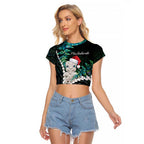 New Zealand Personalised Raglan Cropped T Shirt Meri Kirihimete Kowhaiwhai Mix Paua Shell - Emerald