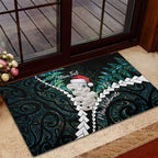 New Zealand Personalised Rubber Doormat Meri Kirihimete Kowhaiwhai Mix Paua Shell - Emerald