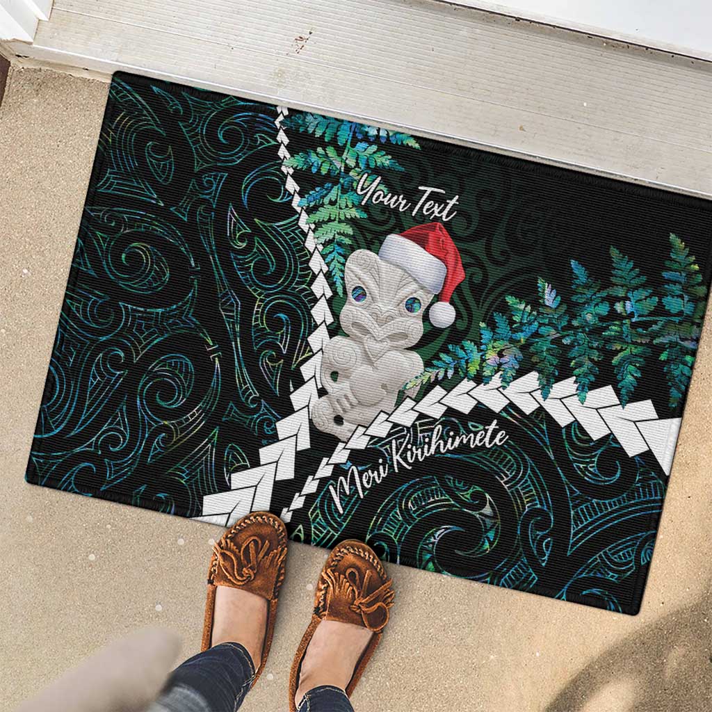 New Zealand Personalised Rubber Doormat Meri Kirihimete Kowhaiwhai Mix Paua Shell - Emerald