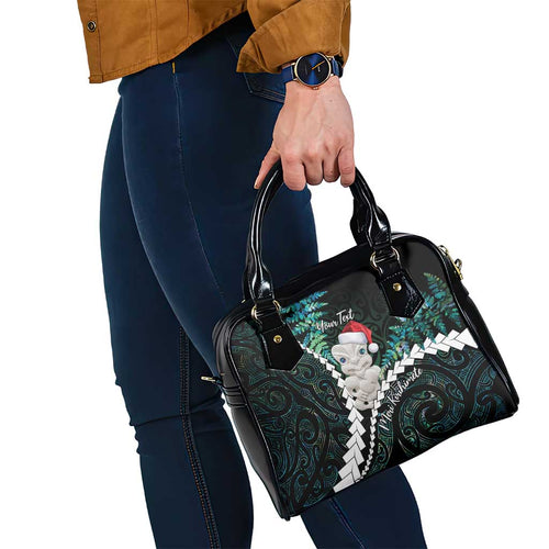 New Zealand Personalised Shoulder Handbag Meri Kirihimete Kowhaiwhai Mix Paua Shell - Emerald