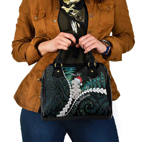 New Zealand Personalised Shoulder Handbag Meri Kirihimete Kowhaiwhai Mix Paua Shell - Emerald