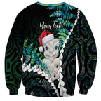 New Zealand Personalised Sweatshirt Meri Kirihimete Kowhaiwhai Mix Paua Shell - Emerald