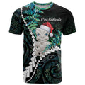 New Zealand Personalised T Shirt Meri Kirihimete Kowhaiwhai Mix Paua Shell - Emerald