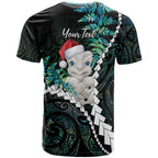 New Zealand Personalised T Shirt Meri Kirihimete Kowhaiwhai Mix Paua Shell - Emerald