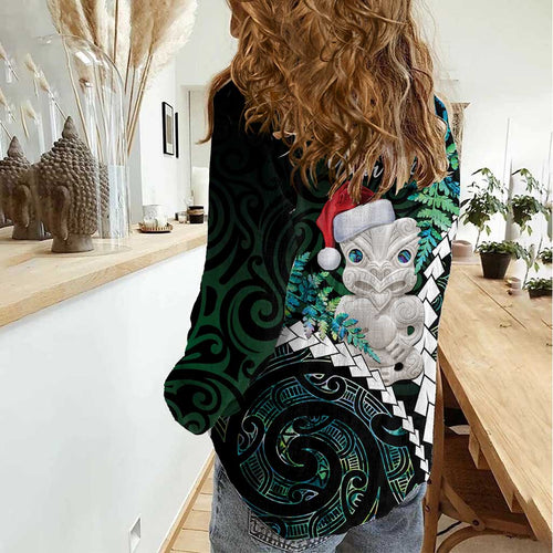 New Zealand Personalised Women Casual Shirt Meri Kirihimete Kowhaiwhai Mix Paua Shell - Emerald