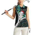 New Zealand Personalised Women Sleeveless Polo Shirt Meri Kirihimete Kowhaiwhai Mix Paua Shell - Emerald