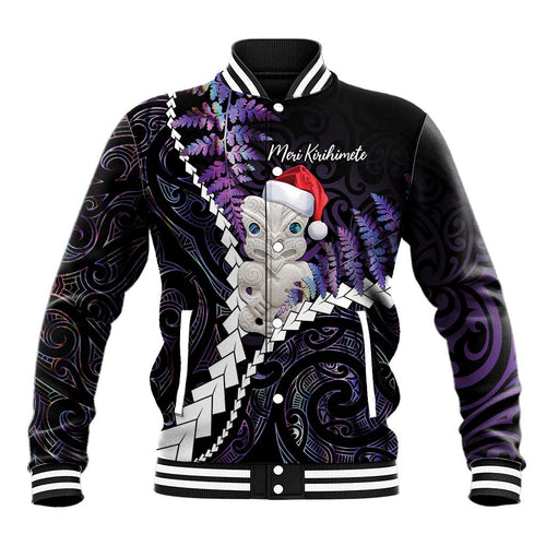 New Zealand Personalised Baseball Jacket Meri Kirihimete Kowhaiwhai Mix Paua Shell - Amethys