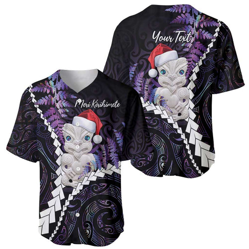 New Zealand Personalised Baseball Jersey Meri Kirihimete Kowhaiwhai Mix Paua Shell - Amethys