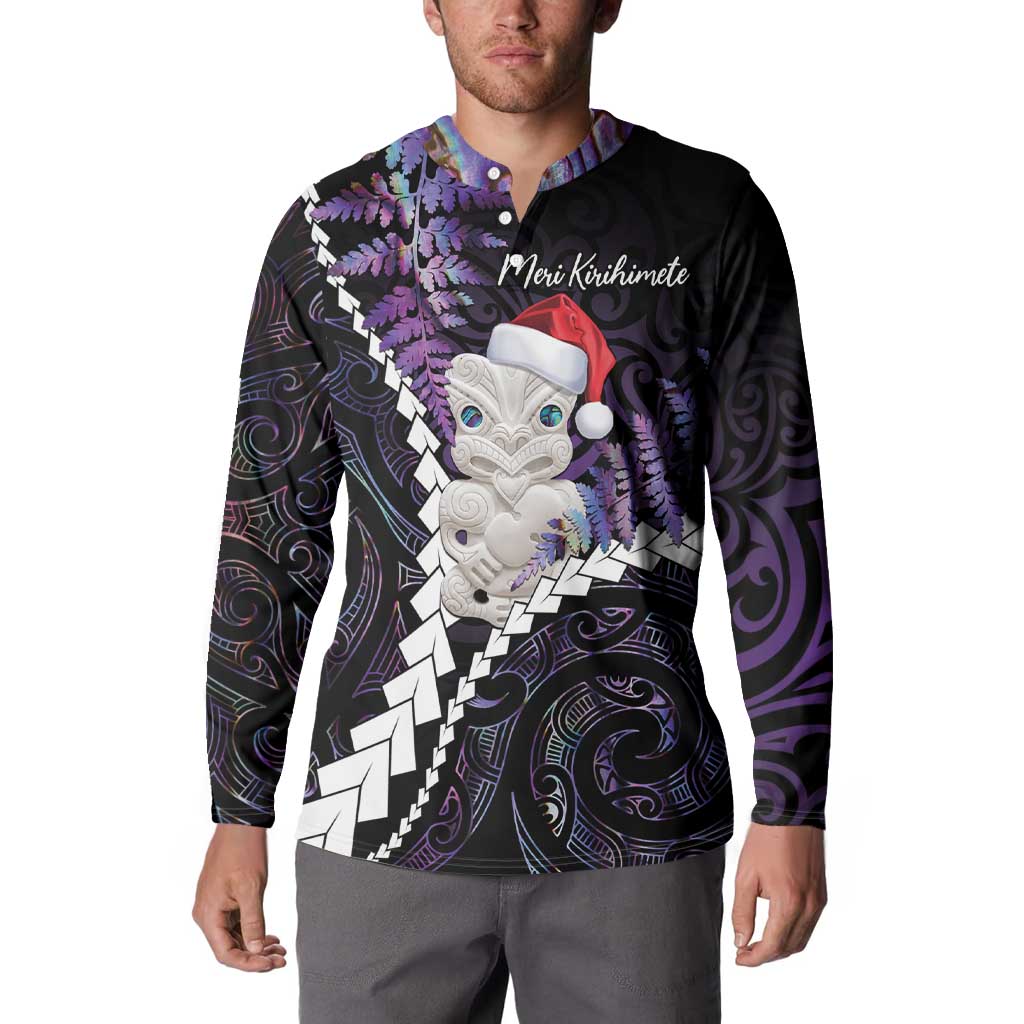 New Zealand Personalised Button Sweatshirt Meri Kirihimete Kowhaiwhai Mix Paua Shell - Amethys