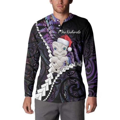 New Zealand Personalised Button Sweatshirt Meri Kirihimete Kowhaiwhai Mix Paua Shell - Amethys
