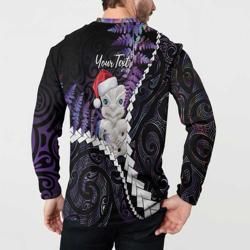 New Zealand Personalised Button Sweatshirt Meri Kirihimete Kowhaiwhai Mix Paua Shell - Amethys