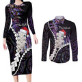 New Zealand Personalised Couples Matching Long Sleeve Bodycon Dress and Long Sleeve Button Shirt Meri Kirihimete Kowhaiwhai Mix Paua Shell - Amethys