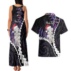 New Zealand Personalised Couples Matching Tank Maxi Dress and Hawaiian Shirt Meri Kirihimete Kowhaiwhai Mix Paua Shell - Amethys