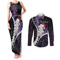 New Zealand Personalised Couples Matching Tank Maxi Dress and Long Sleeve Button Shirt Meri Kirihimete Kowhaiwhai Mix Paua Shell - Amethys