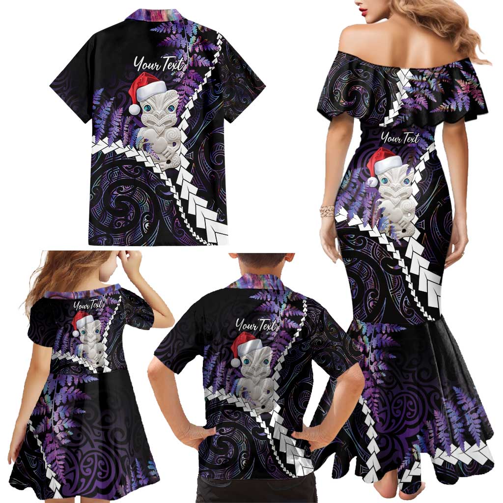 New Zealand Personalised Family Matching Mermaid Dress and Hawaiian Shirt Meri Kirihimete Kowhaiwhai Mix Paua Shell - Amethys